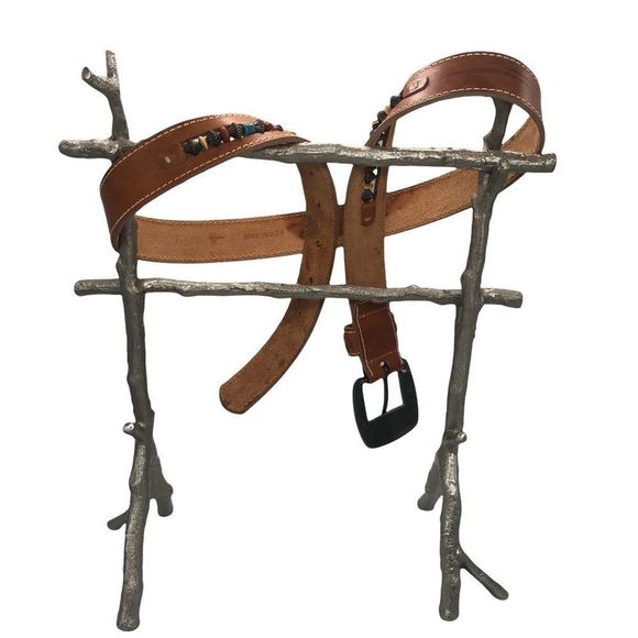 Leather Belt with Inlay Colored Beads and Silver Beads Top StationSilver Buckle main image 8